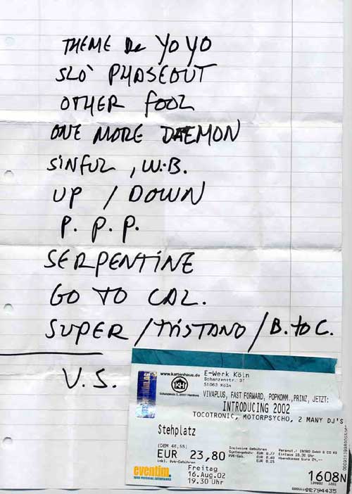 setlist and ticket - Introducing 2002 in Cologne - 2002-08-16